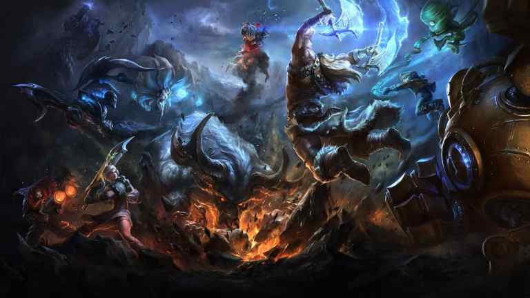 League of Legends splash art featuring Olaf, Amumu, Ziggs, Ahri, and more champions.