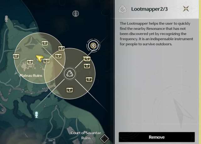 Lootmapper information and circles displayed in Wuthering Waves.