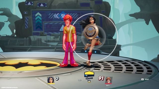 A MultiVersus screenshot of Shaggy and Wonder Woman in a training match.