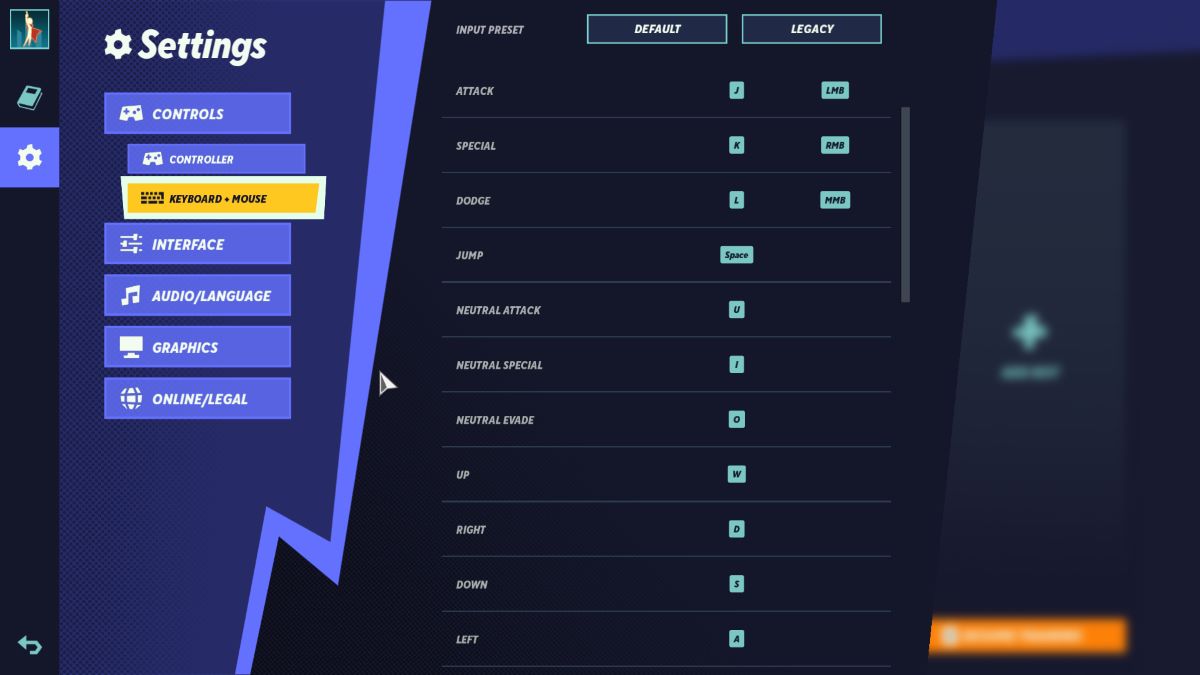 A screenshot of the Multiversus settings menu.