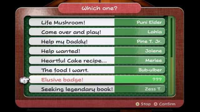 The side quest list in Paper Mario: The Thousand-Year Door