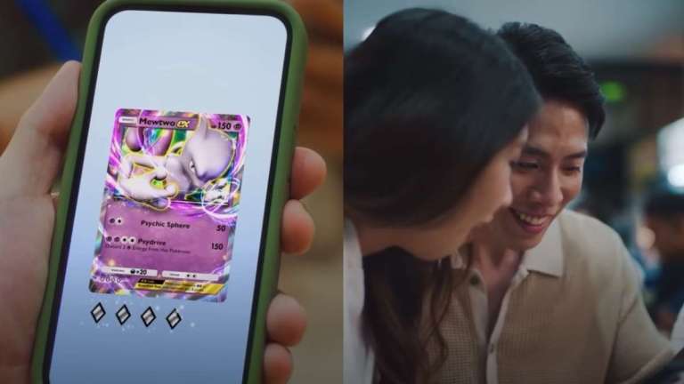 Two players pulling a Mewtwo card in Pokemon TCG Pocket.