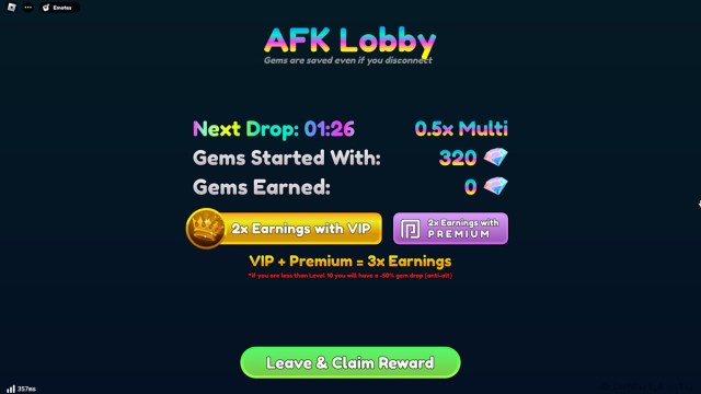 AFK Lobby screen in Anime Defenders