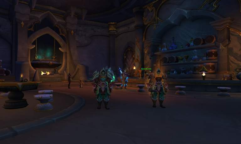 Two identical WoW Characters standing side by side during the quest What Could Have Been in the Everywhen Inn