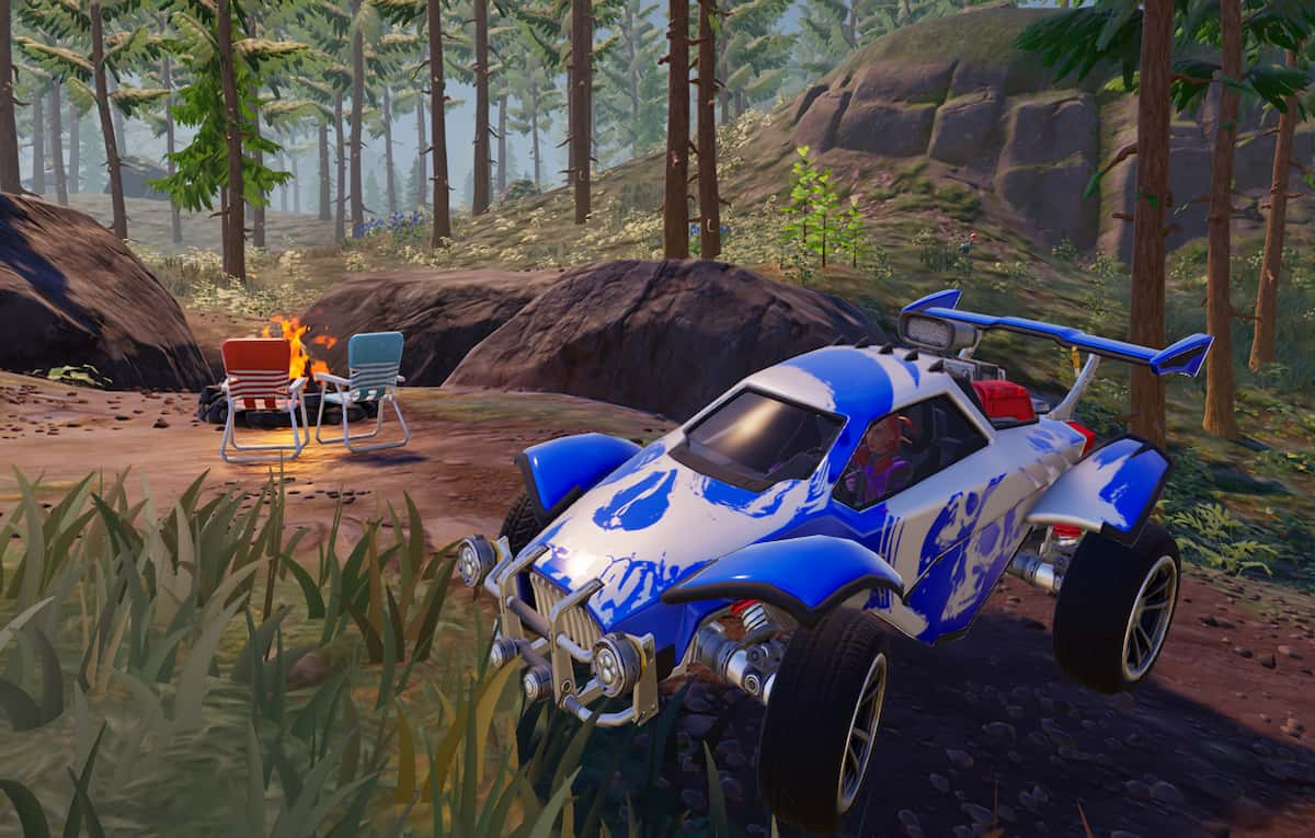 Sports Cars in Fortnite running in the jungle.