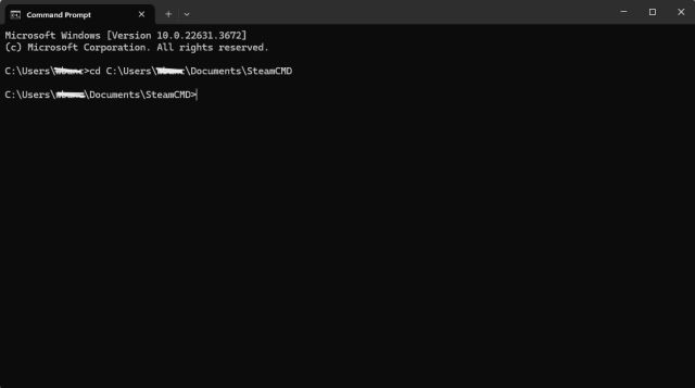 A screenshot of command lines being input in Windows Prompt.