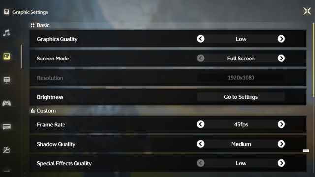 Graphics options in Wuthering Waves.