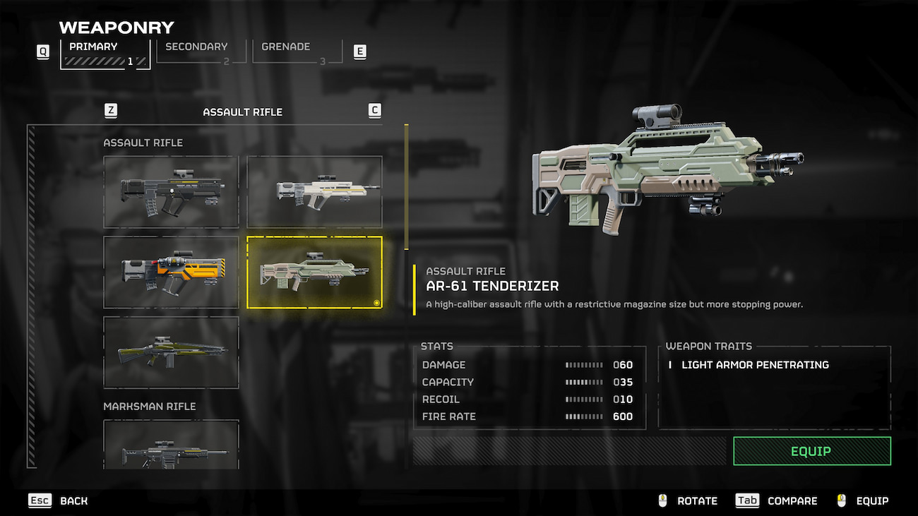 AR-61 Tenderizer assault rifle stats in Helldivers 2.