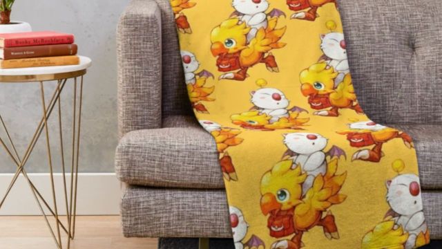 Moogle riding chocobo fleece throw blanket