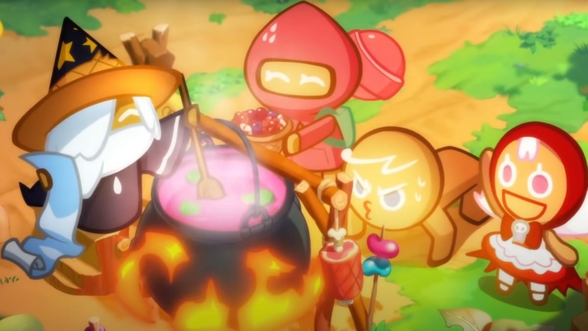 Cookie Run: Kingdom characters around a stew.