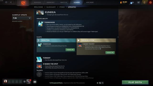 Kunkka changes in Dota 2 7.36 patch notes      