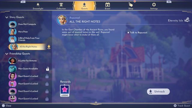 first objective in How to complete All The Right Notes in Disney Dreamlight Valley