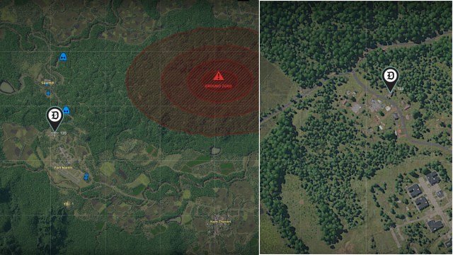 A map of Lamang in Gray Zone Warfare with a mission objective marked.