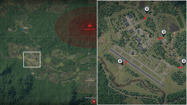 A map of Lamang and Fort Narith in Gray Zone Warfare with quest markers indicating the location of a task.