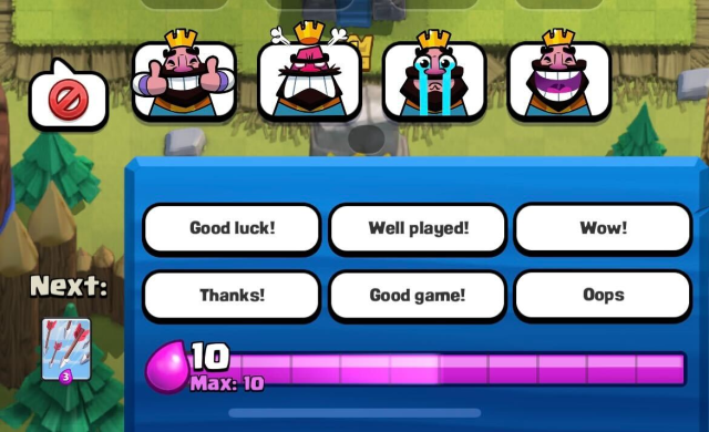 The emote menu in Clash Royale