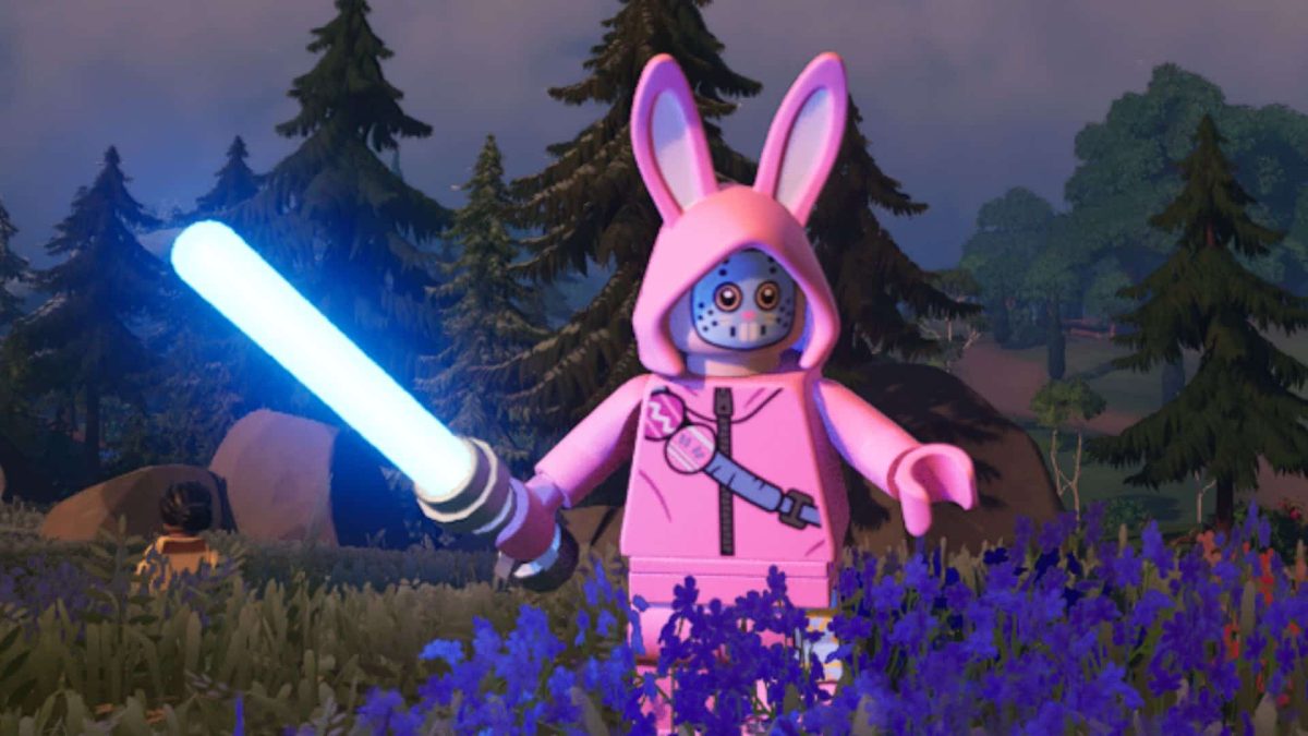 player holding lightsaber in lego fortnite