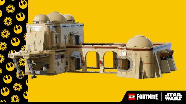 Mos Eisley Marketplace Build in LEGO Fortnite Pass: Rebel Adventure which comes with Star Wars.