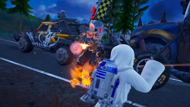 Princess Leia battling Megalo Don in Fortnite.