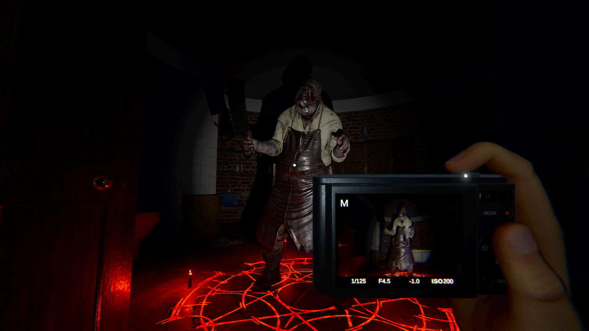 A ghost standing in a vibrant red summoning circle in Phasmophobia.