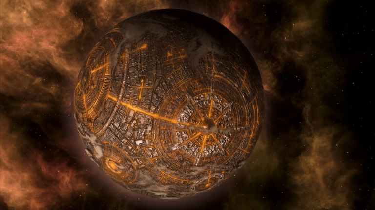 A megastructure in the Stellaris: MegaCorp DLC.