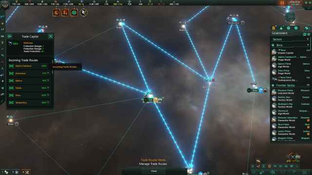 Trade routes in Stellaris.