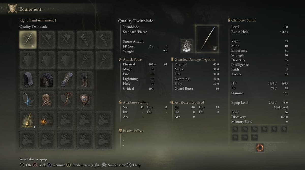 Showcase page of the Twinblade weapon in Elden Ring