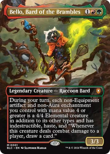 Racoon using trees through magic in Bloomburrow MTG Commander deck