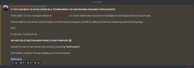 A message from the Fishards dev to the discord community