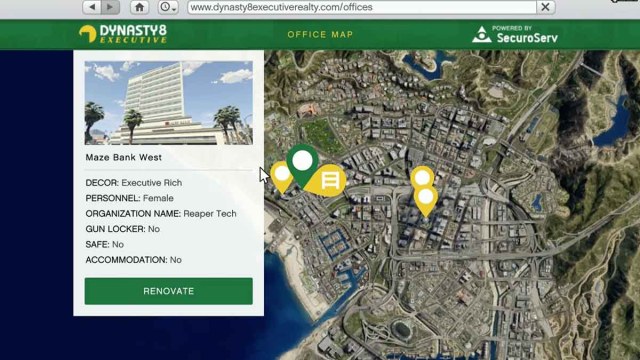 One of the properties listed on the Dynasty 8 Executive website GTA Online.