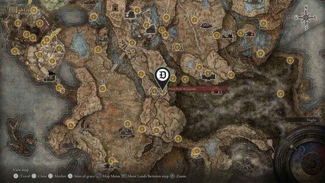 Elden Ring Shadow of the Erdtree map with Pillar Path Waypoint marked