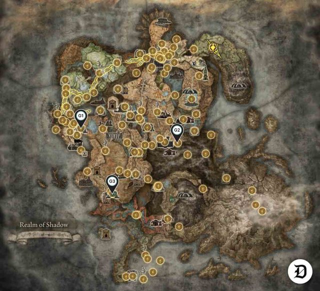 Elden Ring DLC with all Gaols mapped