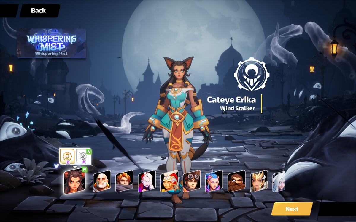 Cateye Erika in the character selection screen of Torchlight Infinite.