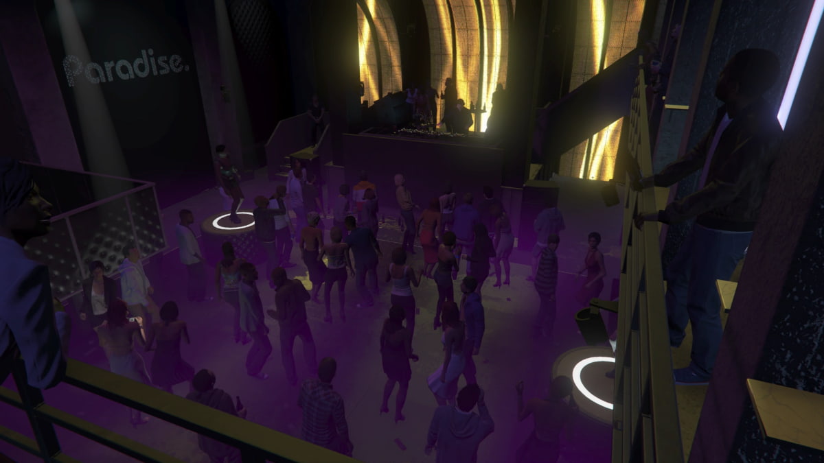 An image from GTA Online of a nightclub, which the player can own to host parties and make money.