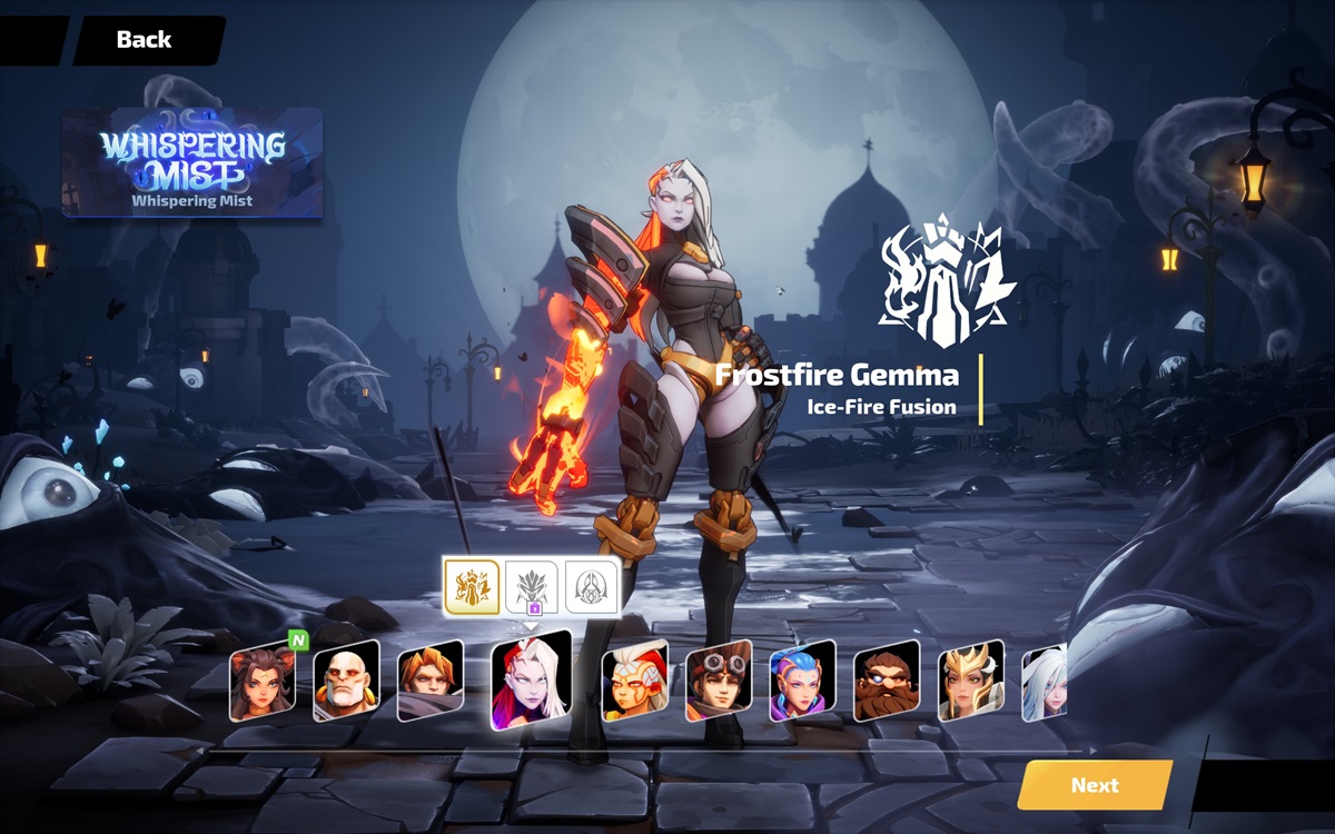 Frostfire Gemma in the character selection screen of Torchlight Infinite.