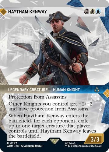 Image of an older Haytham with Sword and hidden knife through MTG Assassin's Creed set