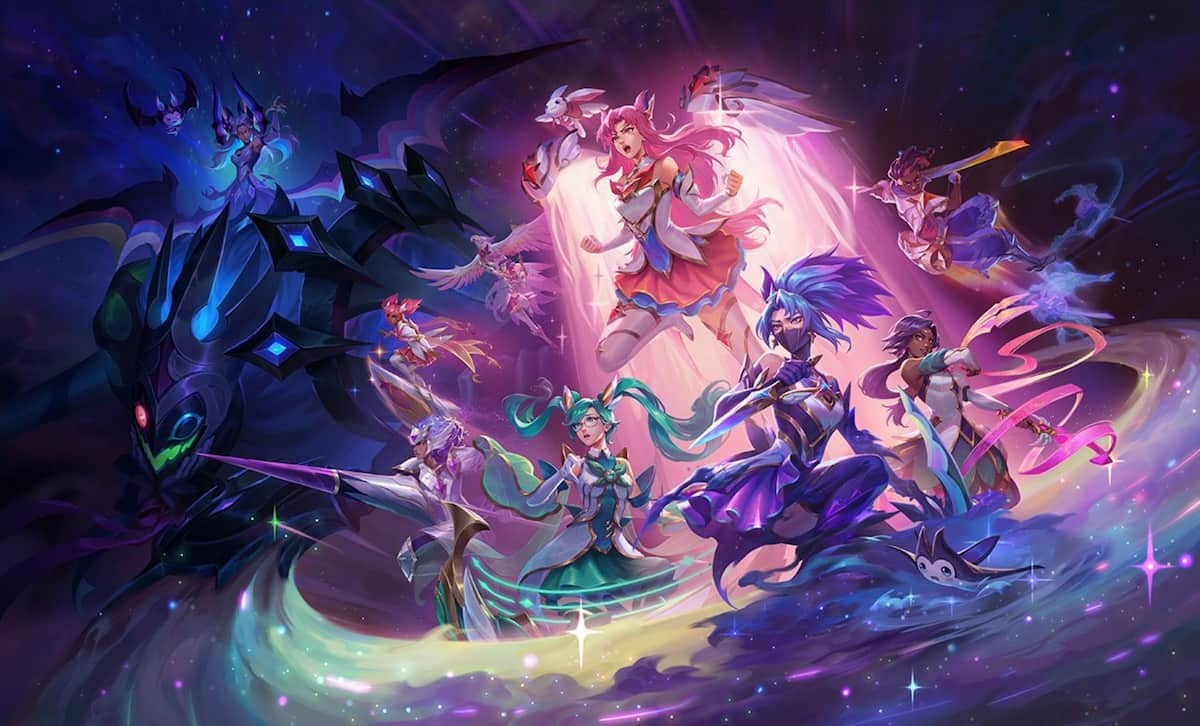 League of Legends splash art showing several Star Guardian skins.