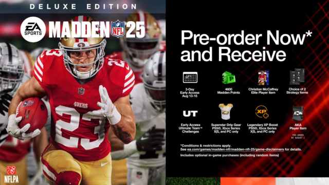 A promo image showing pre-order bonuses for Madden 25.