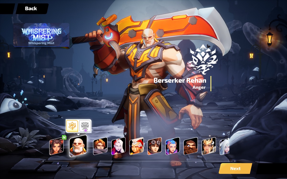 Berserker Rehan in the character selection screen of Torchlight Infinite.