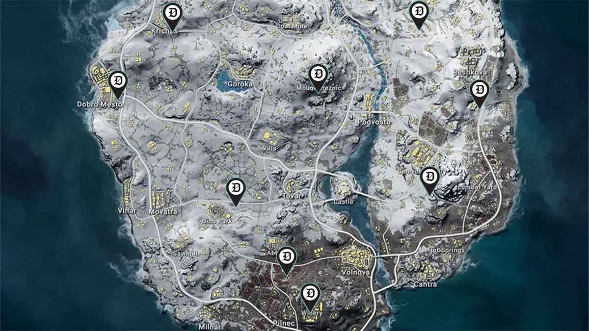 Security room locations on Vikendi in PUBG