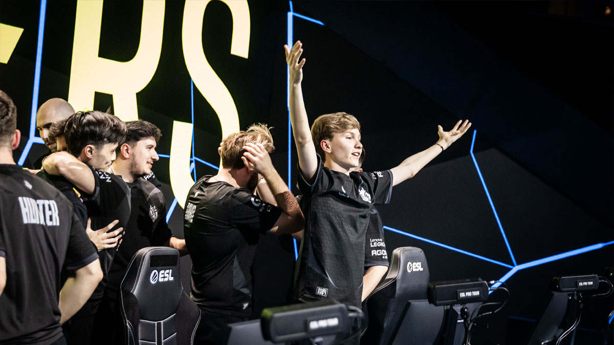 G2's CS2 team celebrates after winning IEM Dallas 2024.