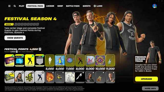 Metallica In-game screenshot of the Fortnite Festival Season four battle pass.