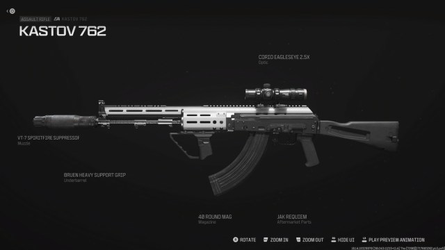 Screenshot of the Kastov 762 in MW3's create-a-class menu