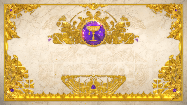 The Leviathan raid teaser background with gold trim and a purple gem in Destiny 2.