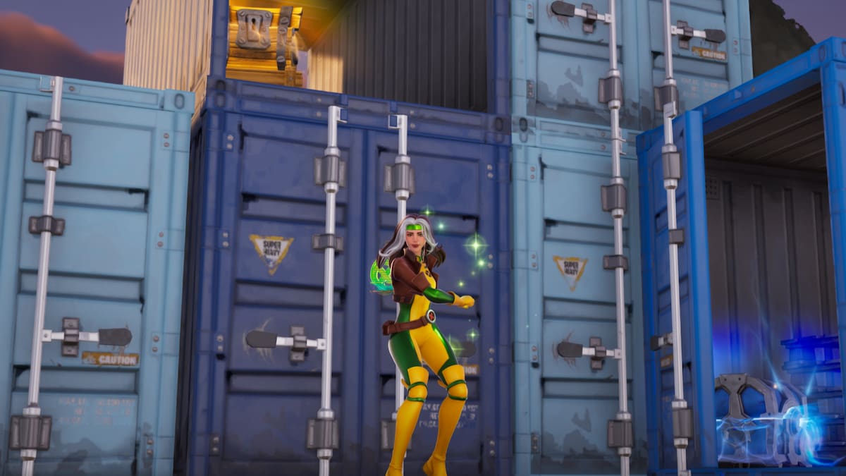 Rogue in front of some containers at Lil Dirty Dock in Fortnite.