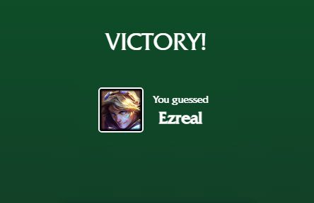 A screenshot of a winning LoLdle screen, showing Ezreal.