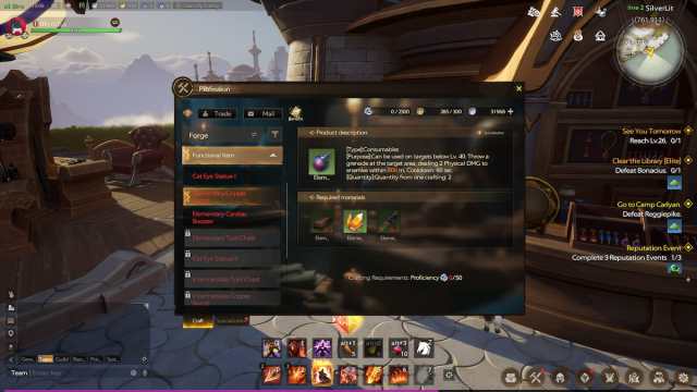 Forge crafting menu in Tarisland