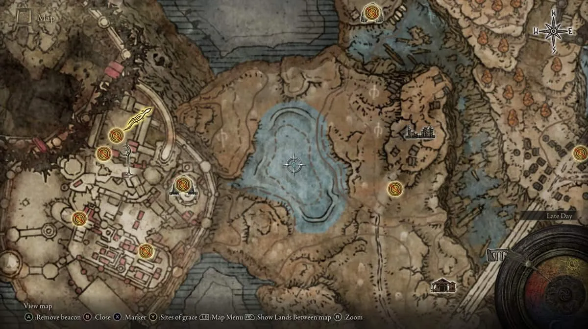 Map pins showcasing different locations on the main map of Elden Ring