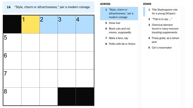 Style, charm, or attractiveness, per a modern coinage july 30 clue nyt mini crossword