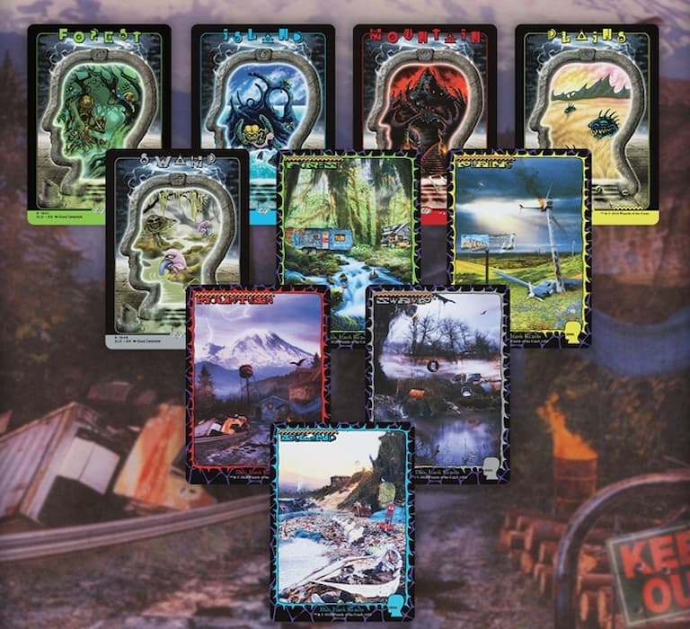 Images of 10 MTG basic lands in Brain Dead Secret Lair drop