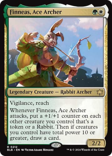 Finneas showing off archery skills in Bloomburrow MTG set